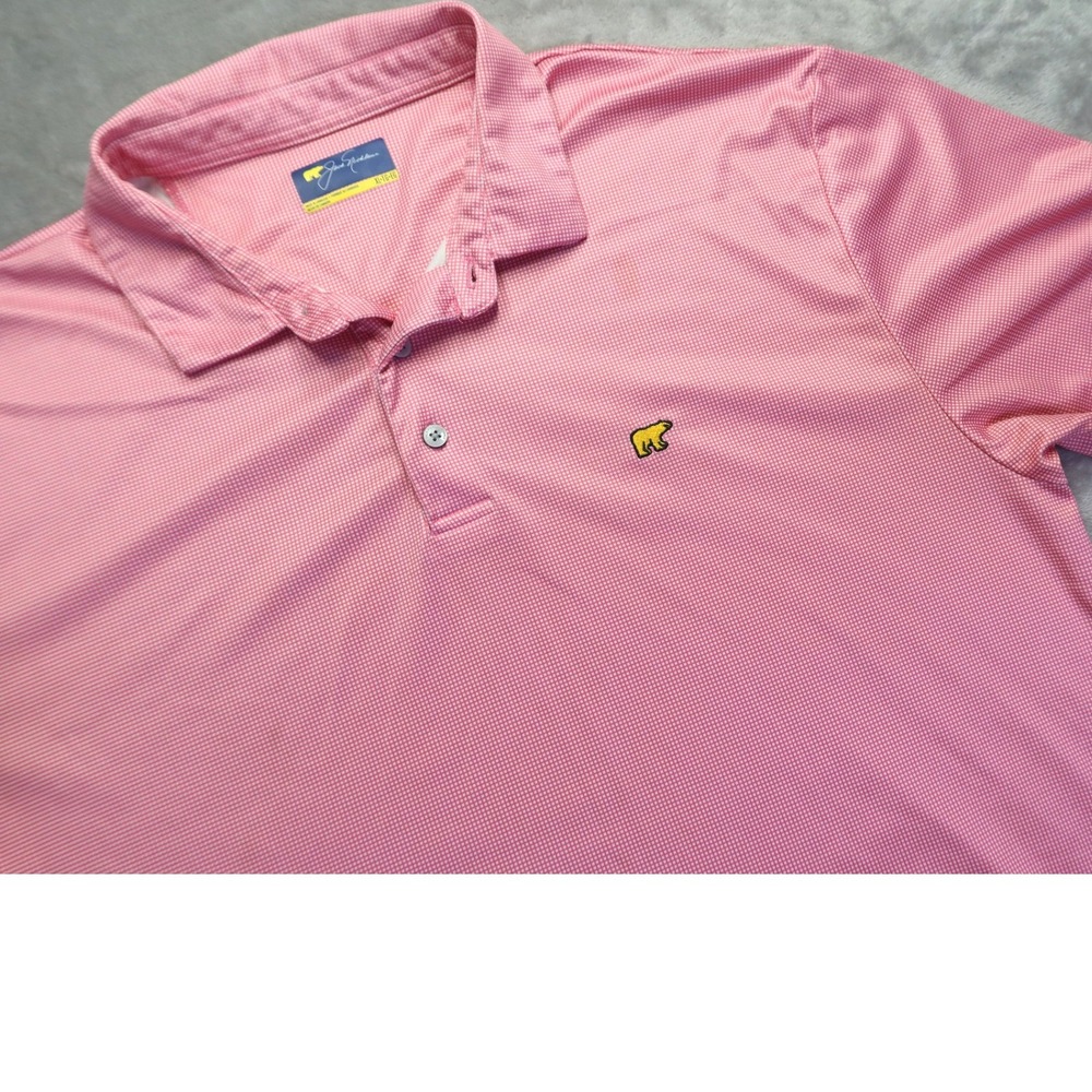 Jack Nicklaus Men's XL Pink Micro Check Golden Bear Golf Polo‎ Shirt